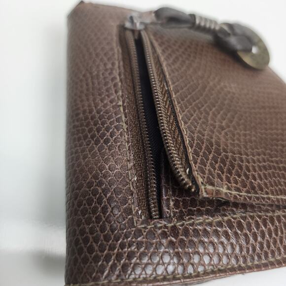 Esprit Two-Toned Faux Snakeskin Design Leather Zip & Button Coin Purse Wallet - Picture 3 of 8